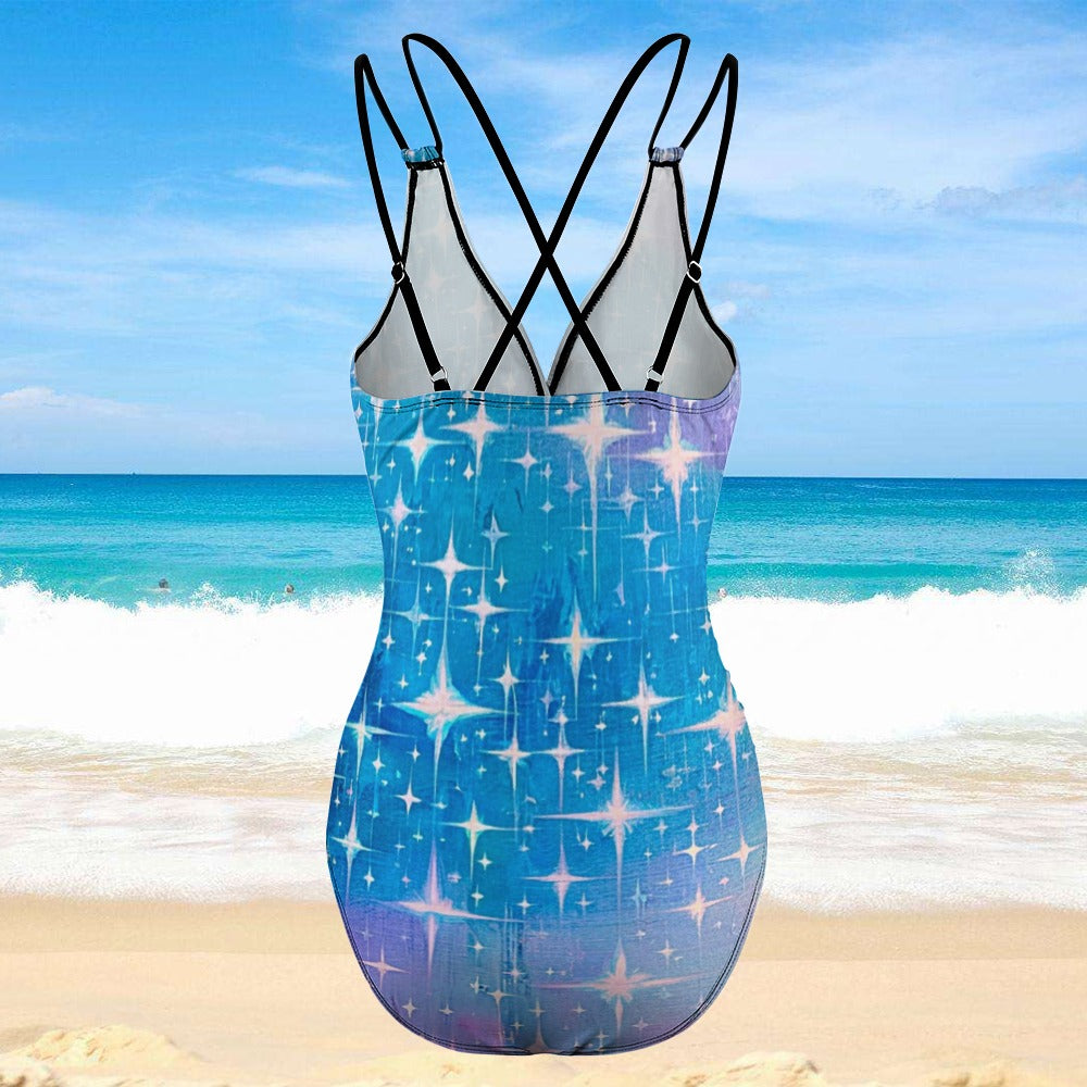 Galaxy Print One Piece Swimsuit with Adjustable Shoulder Straps
