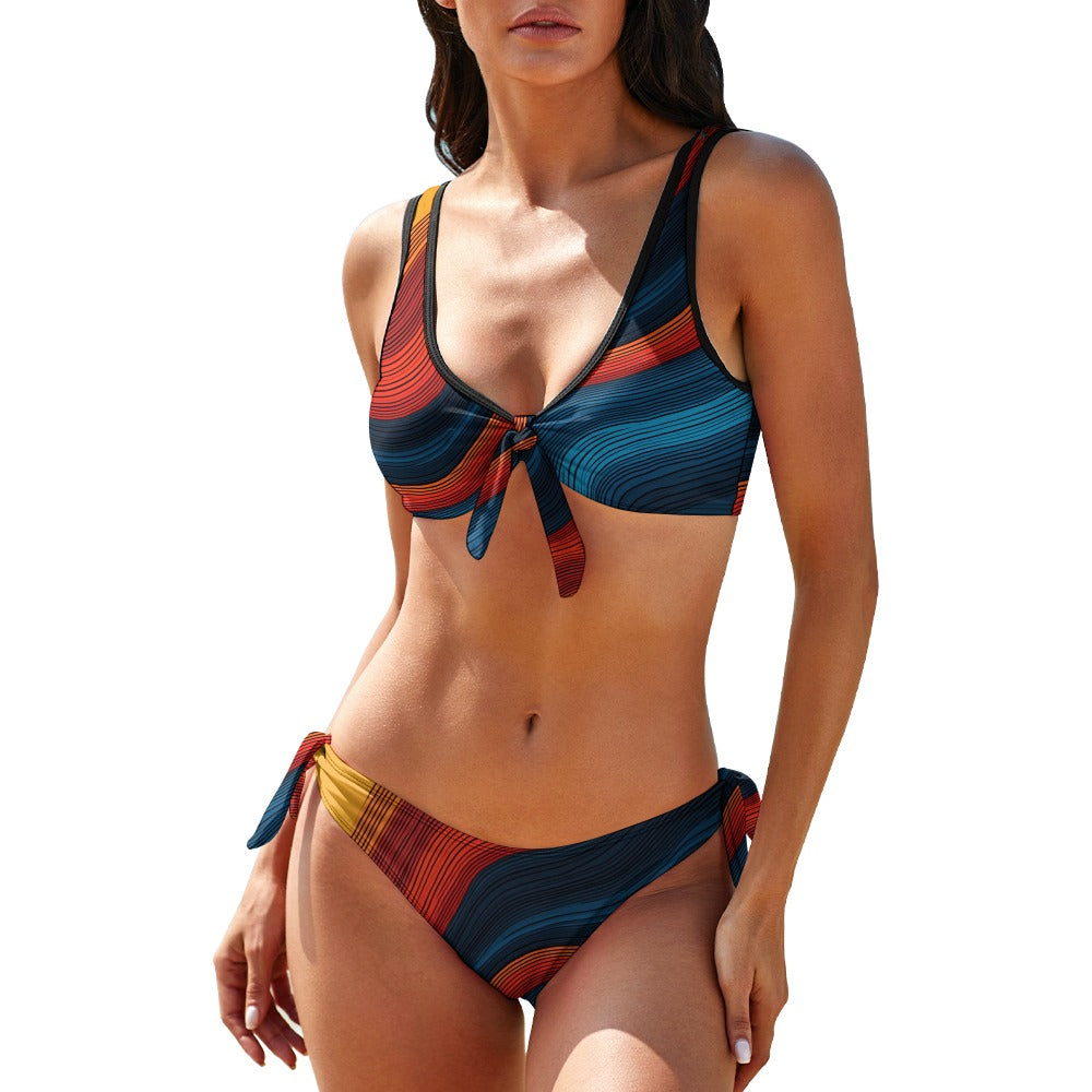 Colorful Rainbow Waves Two Piece Bikini Swimsuit Set
