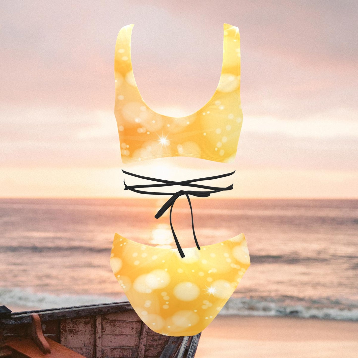 Yellow Polka Dot Cutout One Piece Swimsuit Crisscross Back