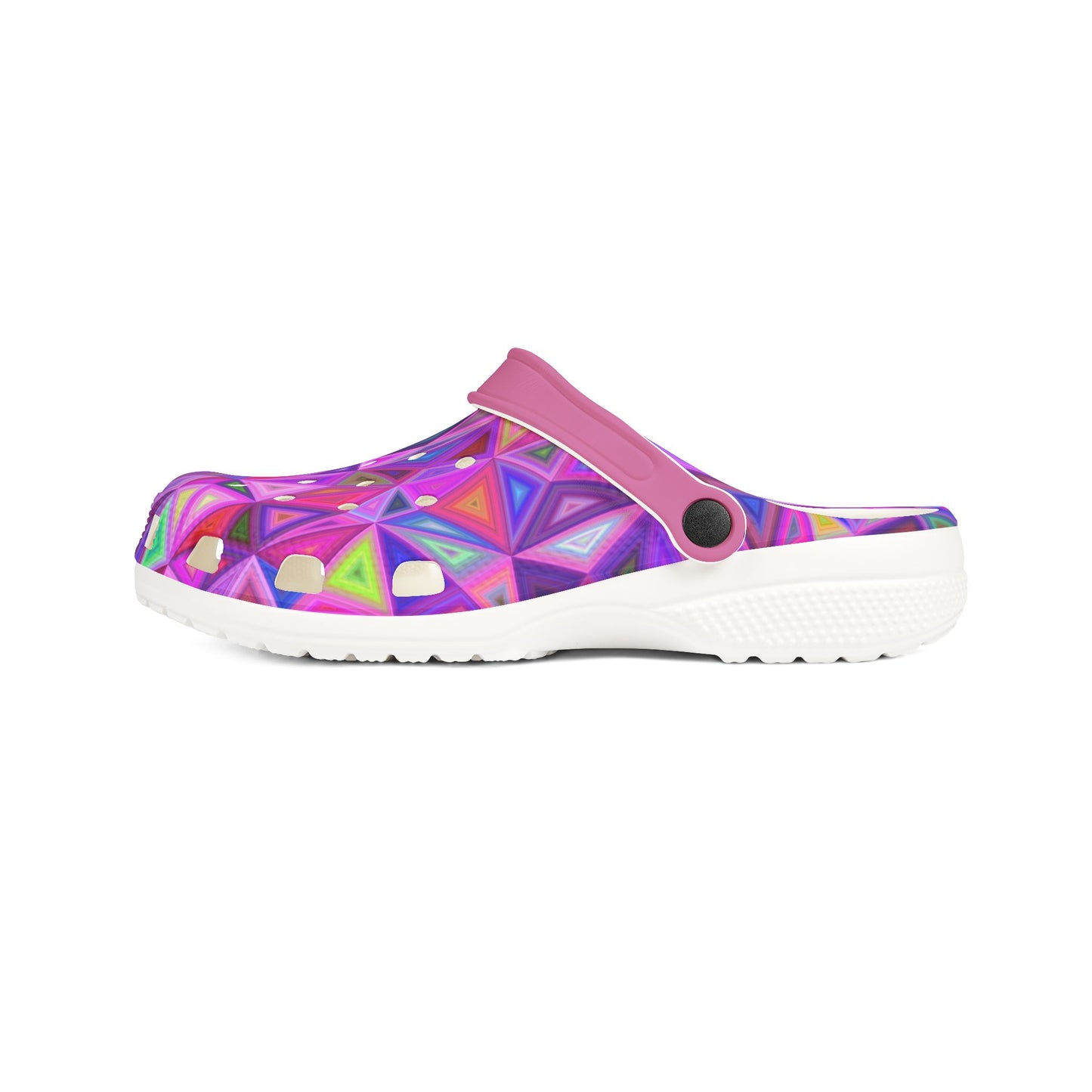 Vibrant Geometric Triangles Kaleidoscope Pattern Colorful Foam Rubber Clogs