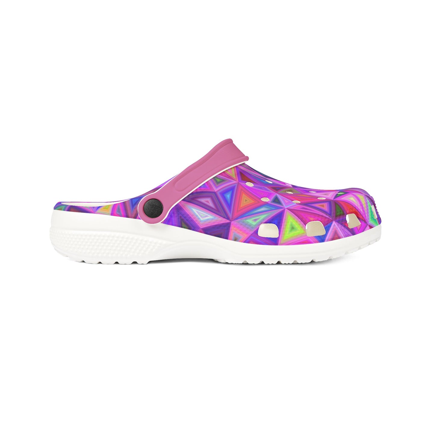 Vibrant Geometric Triangles Kaleidoscope Pattern Colorful Foam Rubber Clogs