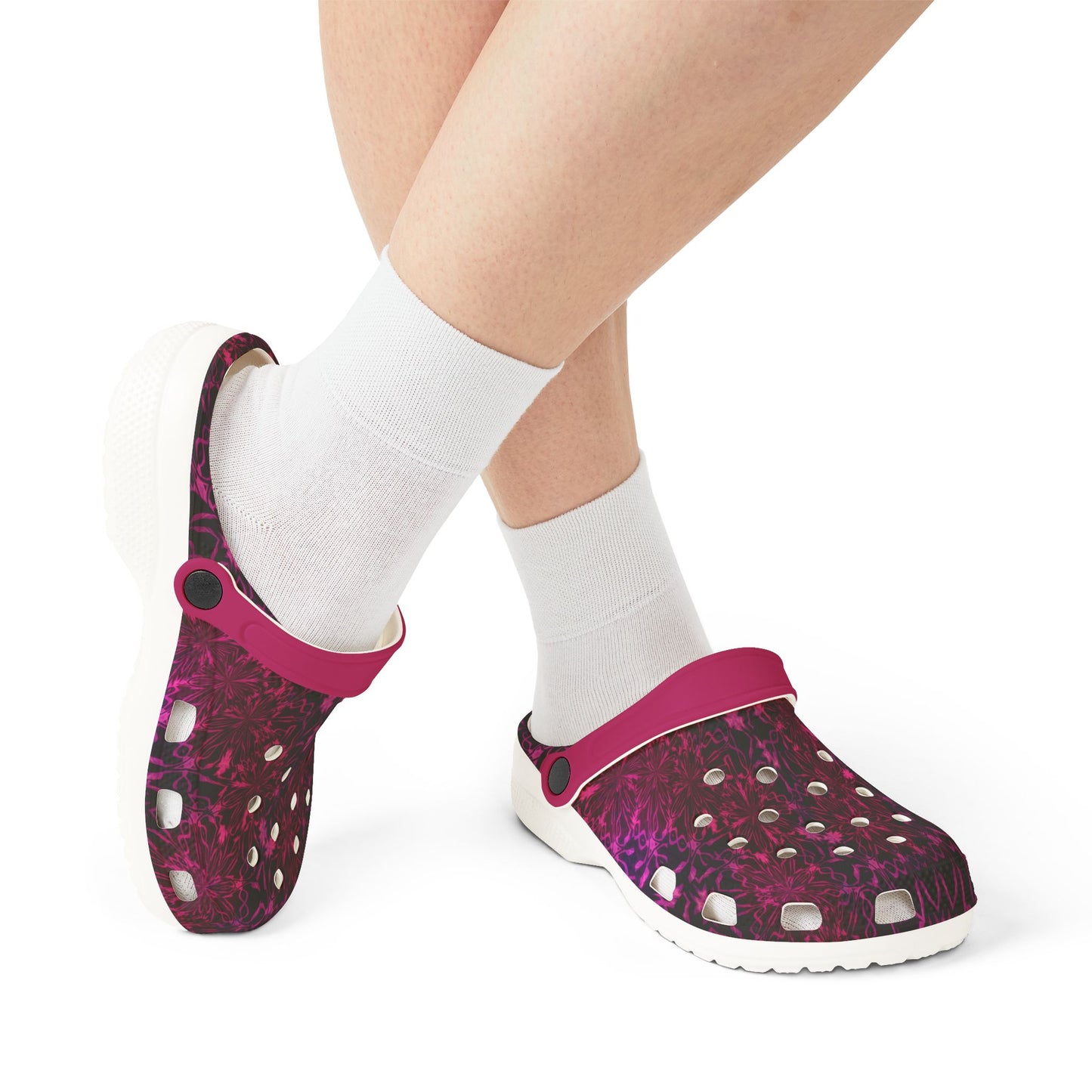Vibrant Dark and Light Pink Floral Foam Rubber Clogs for Comfort