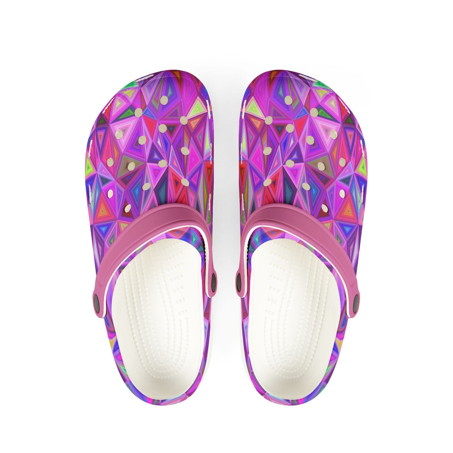 Vibrant Geometric Triangles Kaleidoscope Pattern Colorful Foam Rubber Clogs