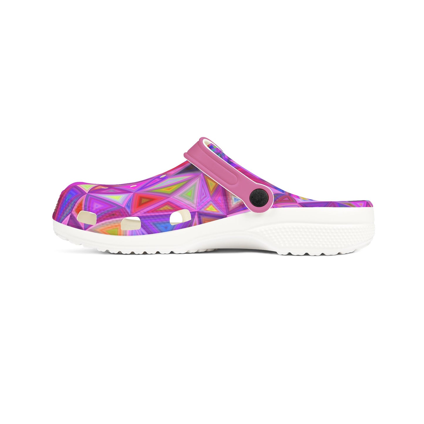 Vibrant Geometric Triangles Kaleidoscope Pattern Colorful Foam Rubber Clogs