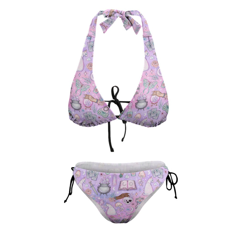 Plum Witchy Woo Celestial Magic Halter Triangle Bikini Swimsuit Set
