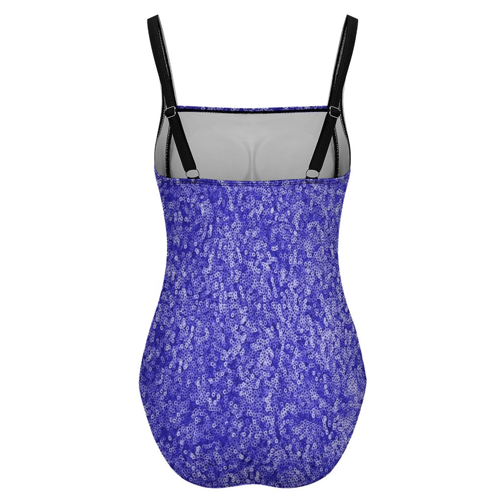 Dark Slate Blue Sequin-Print One-Piece