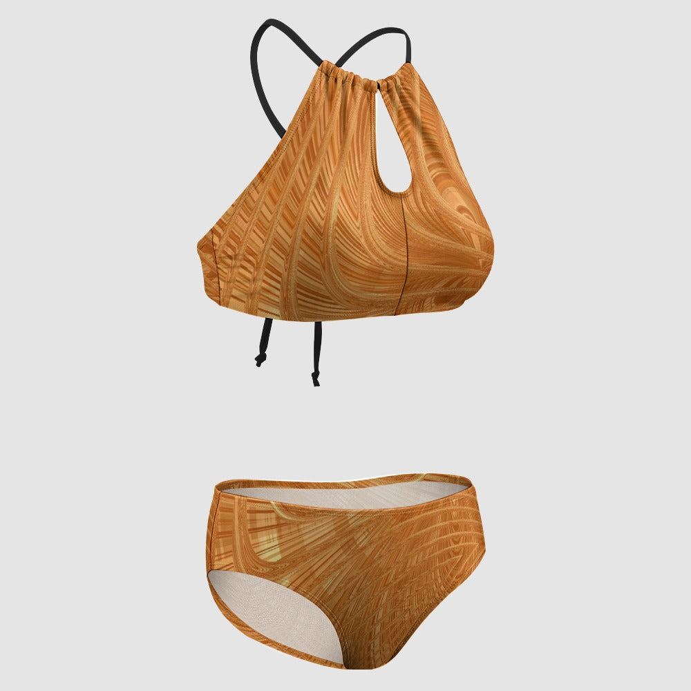 Golden Swirl Keyhole Halter Bikini