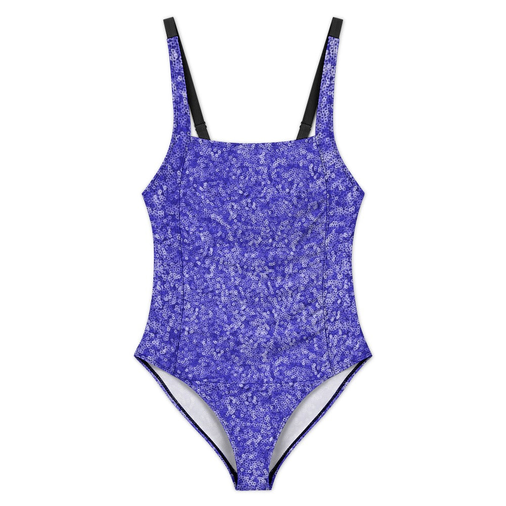 Dark Slate Blue Sequin-Print One-Piece