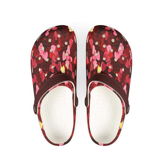 Bright and Dark Pink Heart Pattern Foam Clogs for Comfort Style