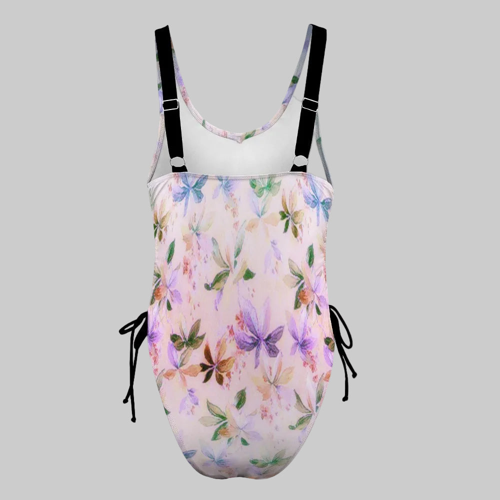 Light Gray Pretty Floral Side Tie One Piece Bikini J Swimsuit