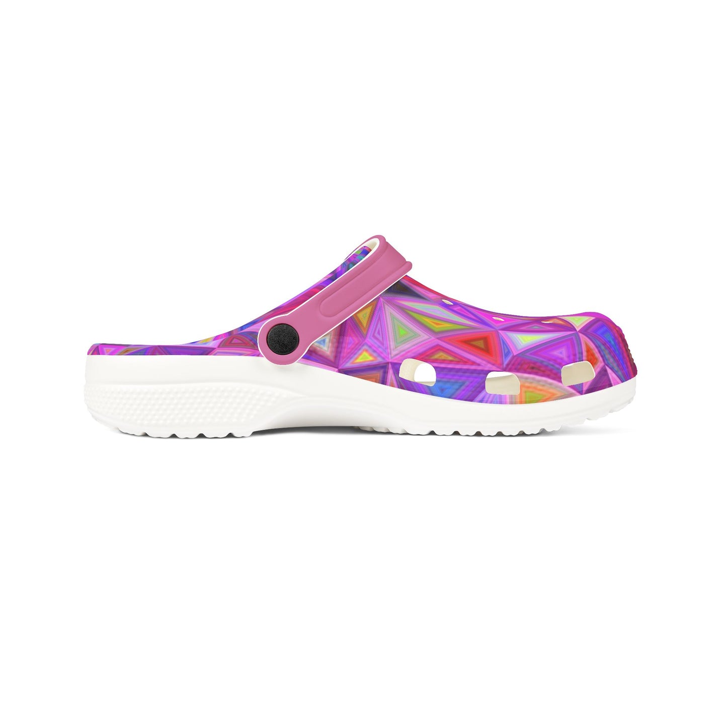 Vibrant Geometric Triangles Kaleidoscope Pattern Colorful Foam Rubber Clogs