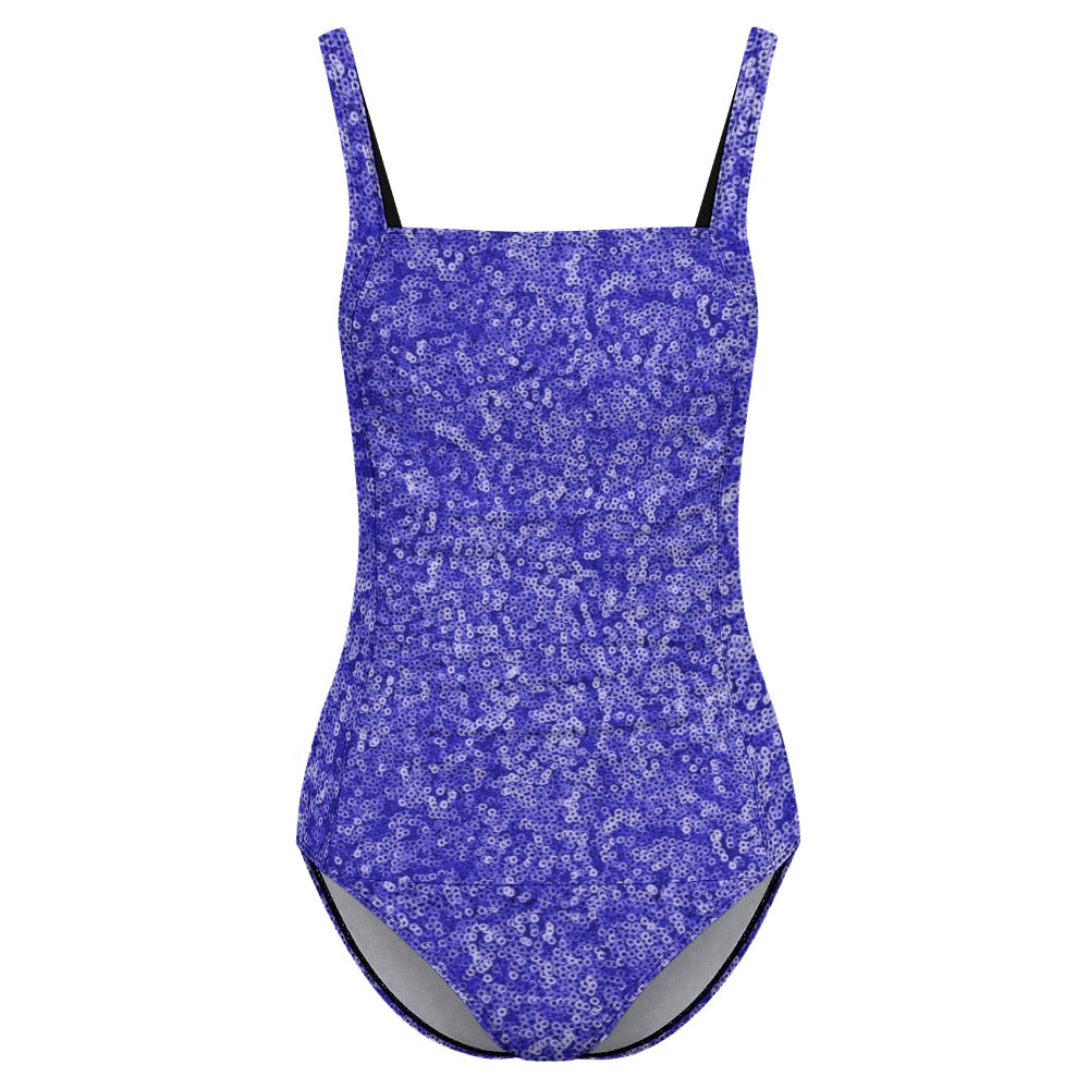 Dark Slate Blue Sequin-Print One-Piece