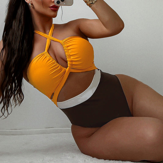 Stitching Halter Split Swimsuit Women's Beach Bikini Set