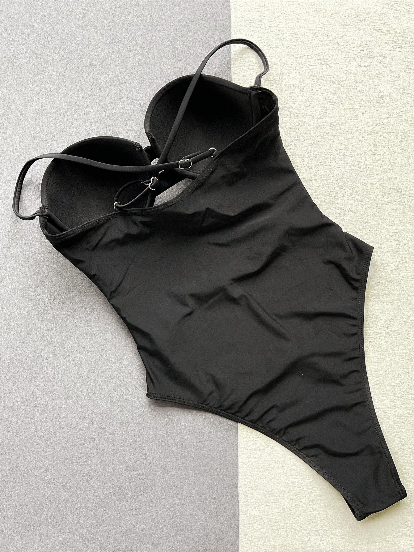 Women's Solid Color Cutout Strap One Piece Bikini Swimsuit