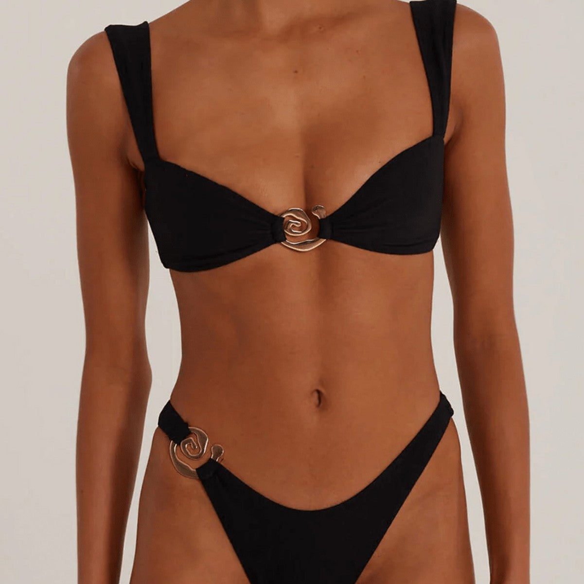 Bikini Solid Color Tied Low Waist Bikini Split Swimsuit Women Swimwear