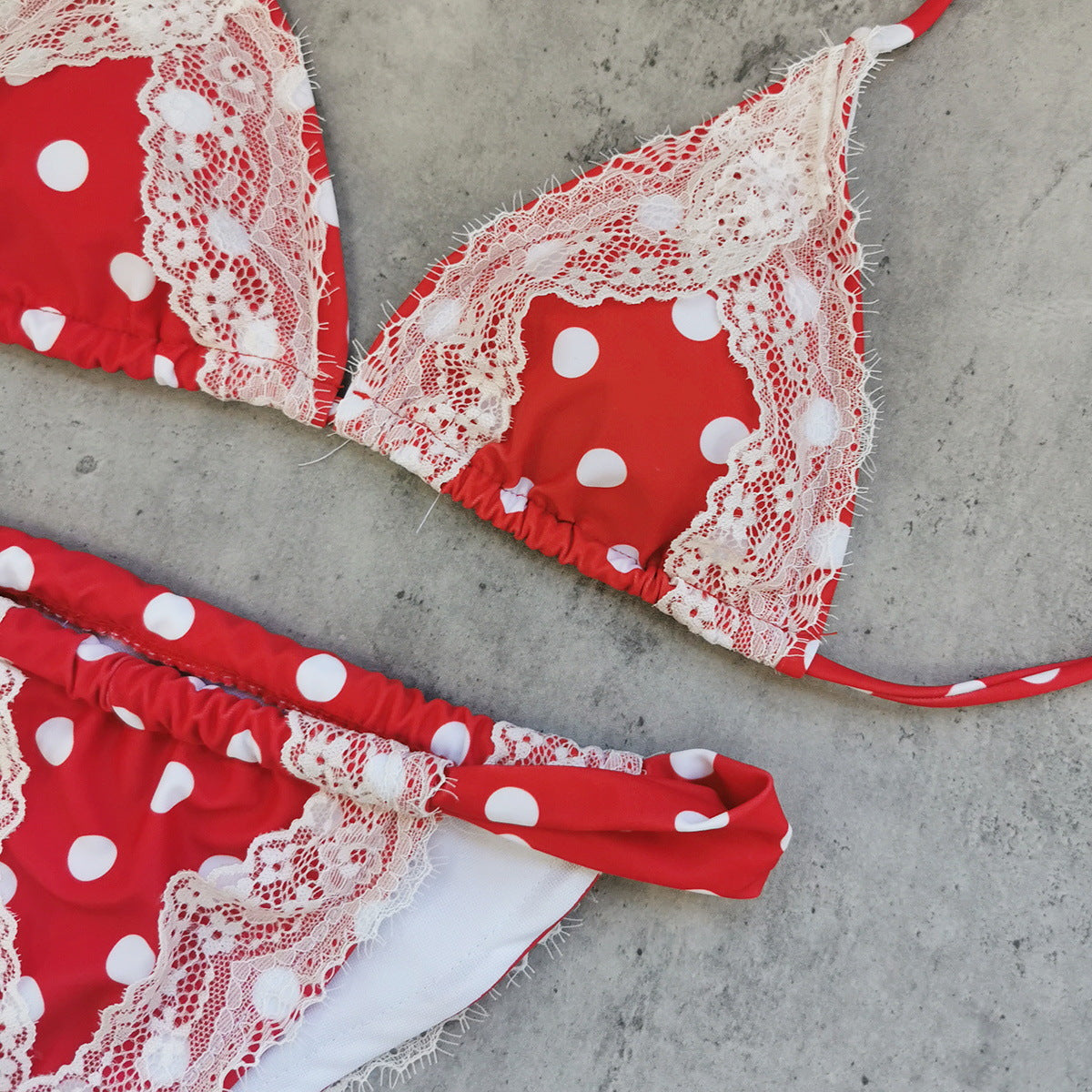 Retro Polka Dot Lace Strap Three Point Bikini Sexy Backless Split Swimsuit