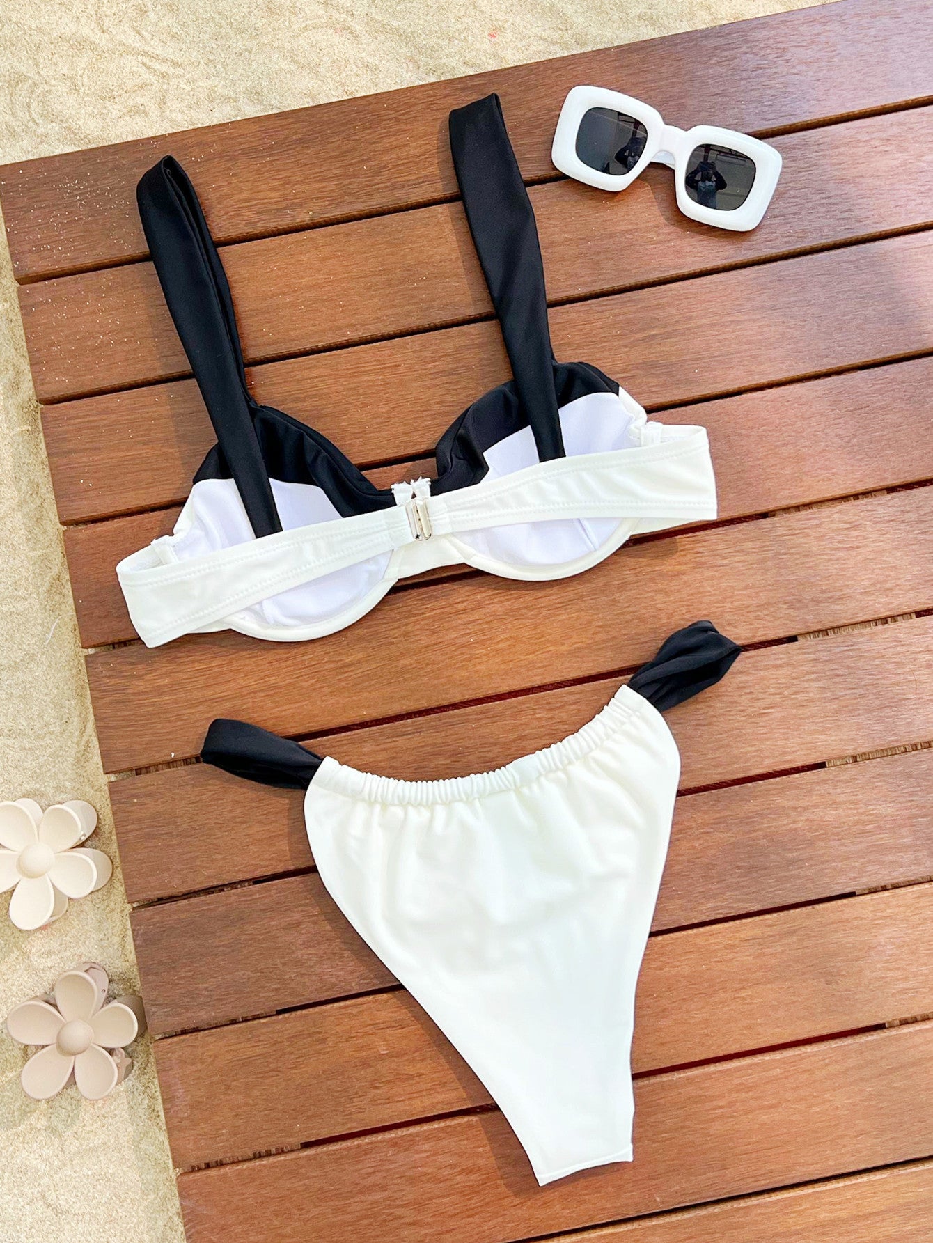 Monochrome Luxe Ruched Color Block Bikini Two Piece Swimsuit Set