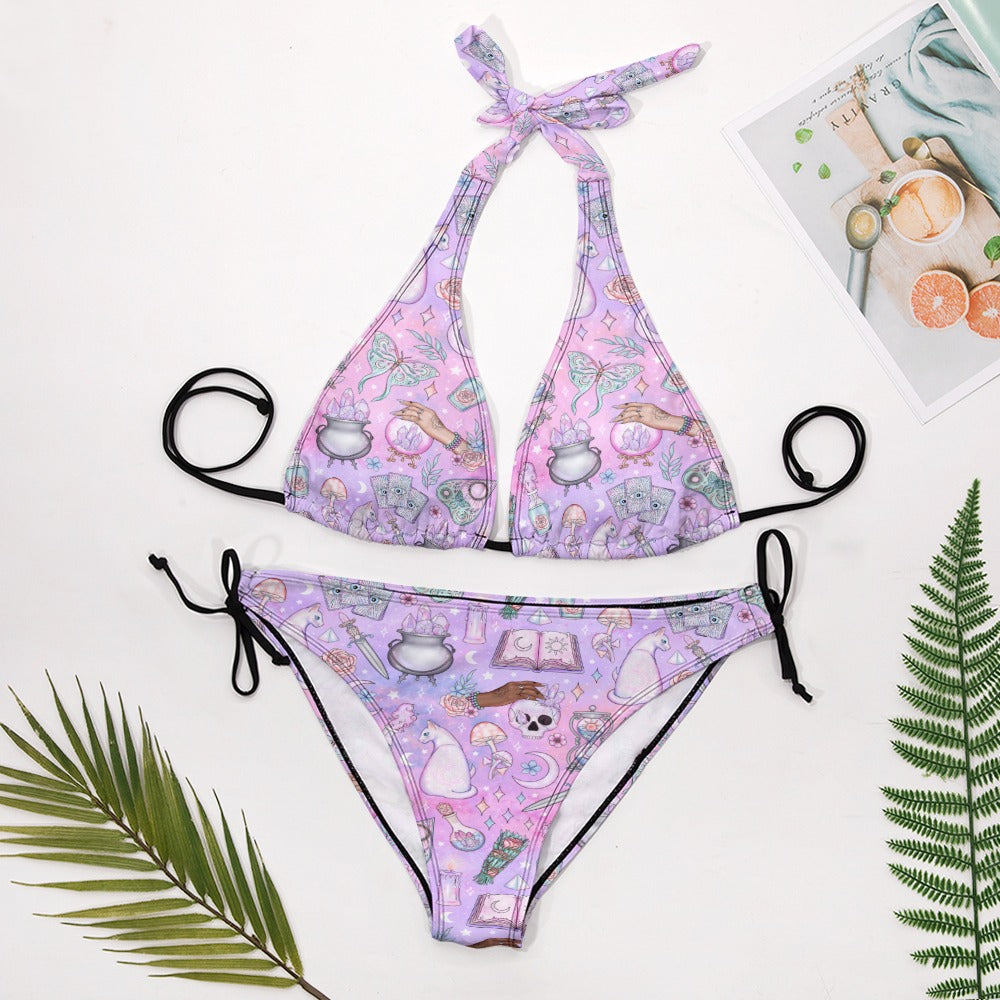 Plum Witchy Woo Celestial Magic Halter Triangle Bikini Swimsuit Set