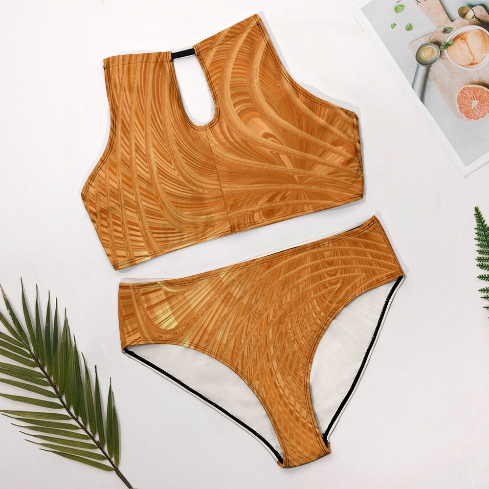 Golden Swirl Keyhole Halter Bikini