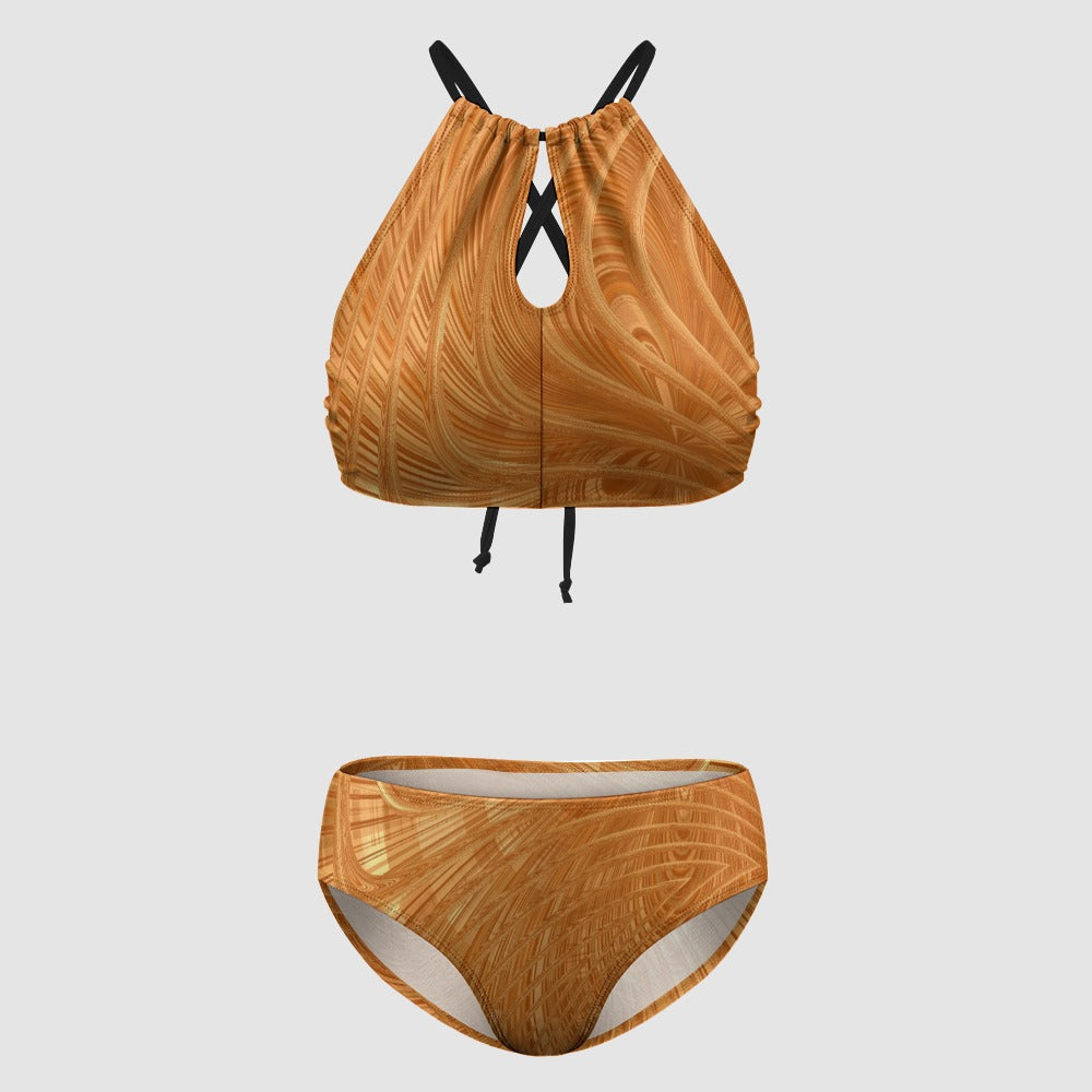 Golden Swirl Keyhole Halter Bikini